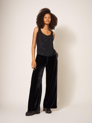 Pure Black White Stuff Jenny Velvet Wide Leg Trouser | 95341FAGW