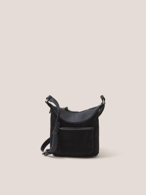 Pure Black White Stuff Mini Fleur Leather Crossbody | 16705PSAR