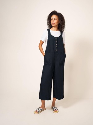 Pure Black White Stuff Viola Linen Dungaree | 32196PODK