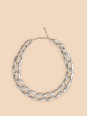 Silver Tone Metallic White Stuff Giacinta Chain Necklace | 98723AEXL