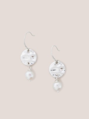 Silver Tone Metallic White Stuff Silver Plated Pearl Earrings | 47681IRUZ