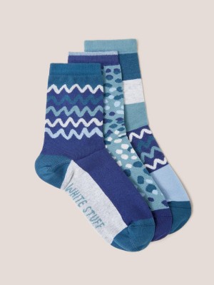 Teal Multi White Stuff 3 Pack Squiggle Ankle Socks | 09872OQUA