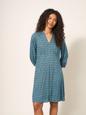 Teal Multi White Stuff Frances Eco Vero Dress | 25703XQJP