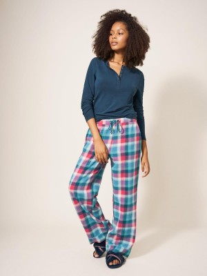 Teal Multi White Stuff Nina Organic Check Pj Bottom | 29104WUKQ