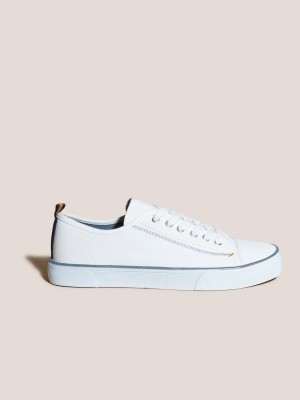 White Multi White Stuff Canvas Lace Up Plimsolls | 90762ESLZ