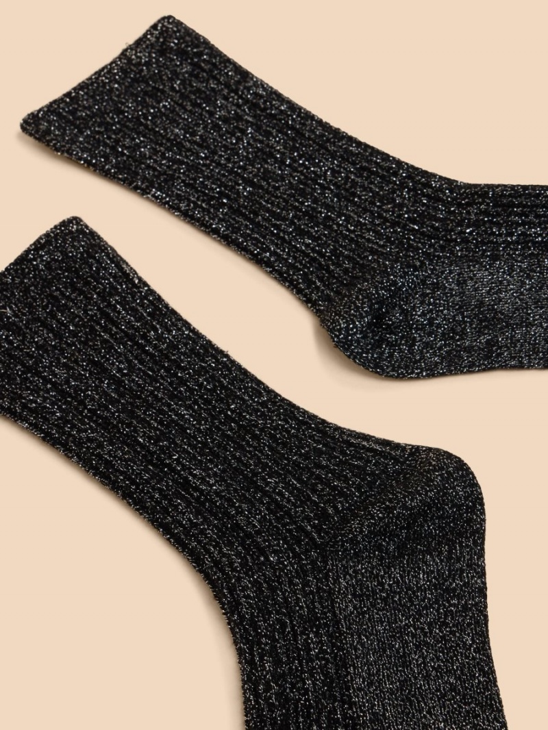 Black Multi White Stuff Cable Sparkle Ankle Socks | 95718QUEM