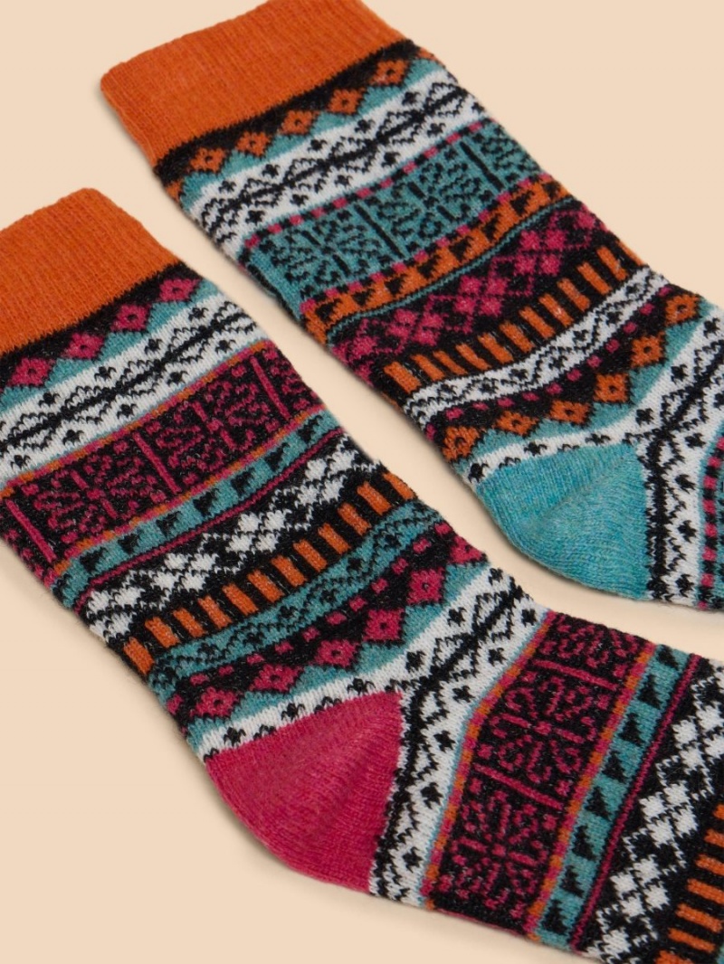 Black Multi White Stuff Fairisle Pop Wool Mix Socks | 21907KIGW