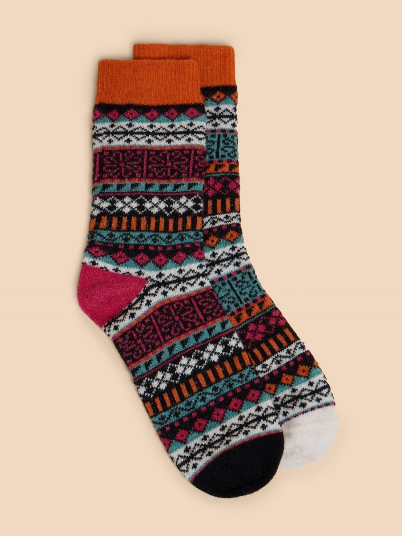 Black Multi White Stuff Fairisle Pop Wool Mix Socks | 21907KIGW