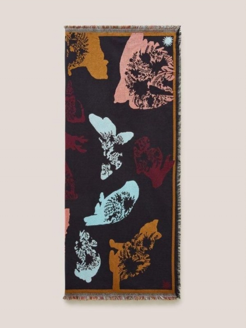 Black Multi White Stuff Jacquard Animal Square Scarf | 61403YKVW