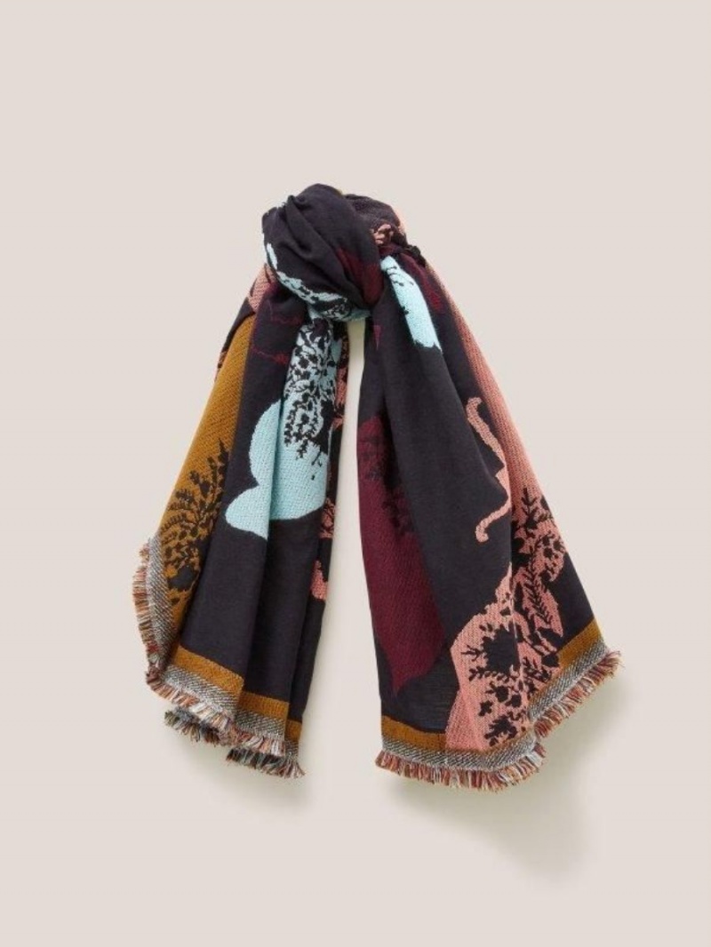 Black Multi White Stuff Jacquard Animal Square Scarf | 61403YKVW