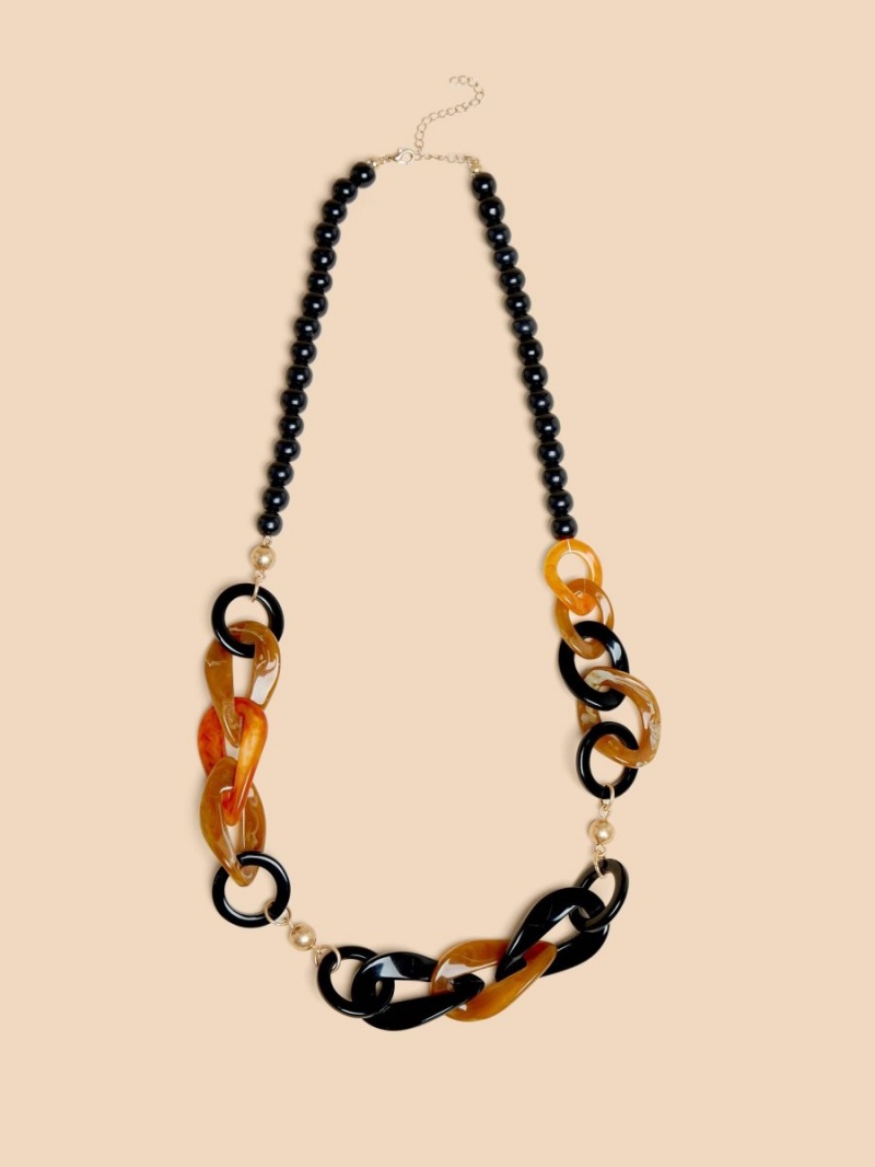 Black Multi White Stuff Lili Long Chain Bead Necklace | 78593LEJR