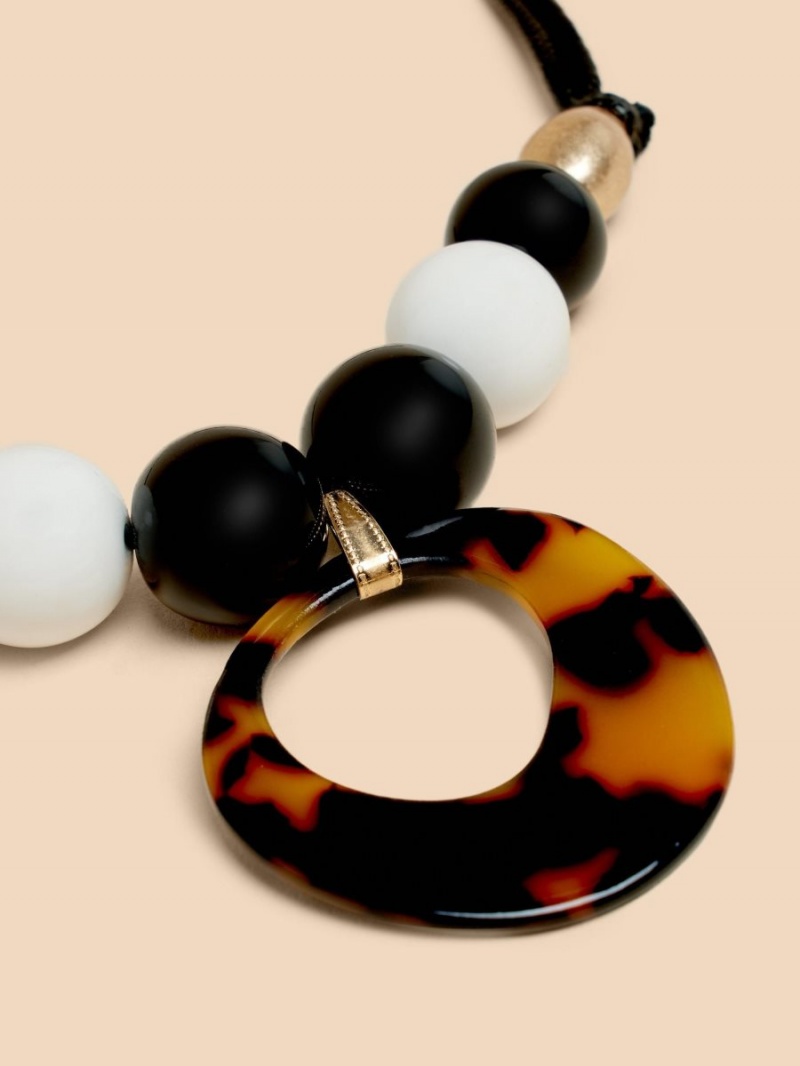 Black Multi White Stuff Lilium Suede Bead Necklace | 80963RLAY