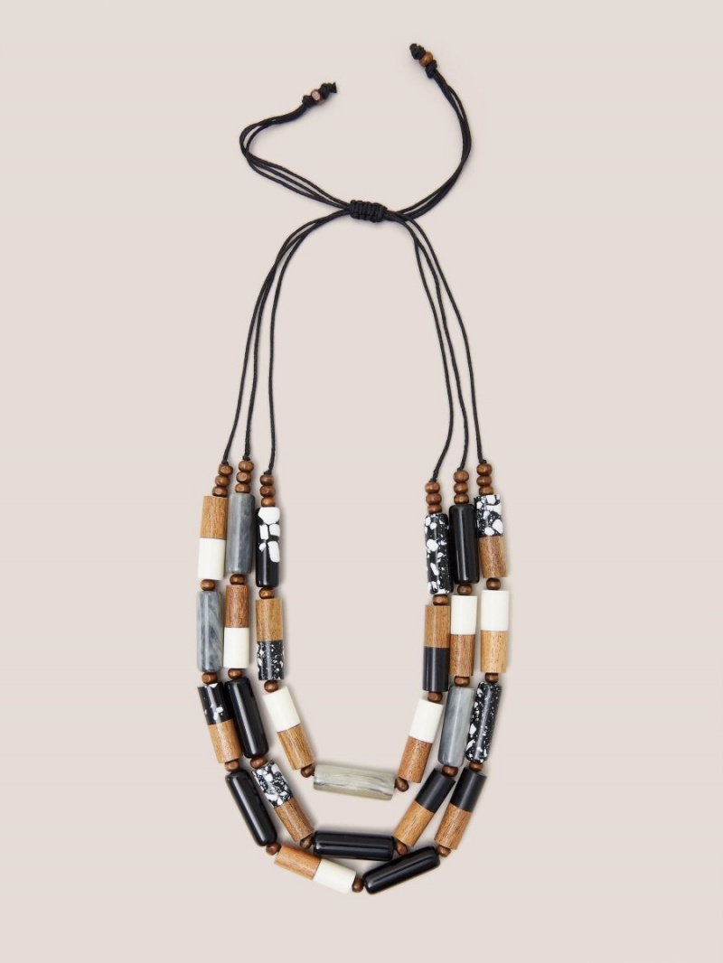 Black Multi White Stuff Marilla Multi Row Necklace | 57912UYWM