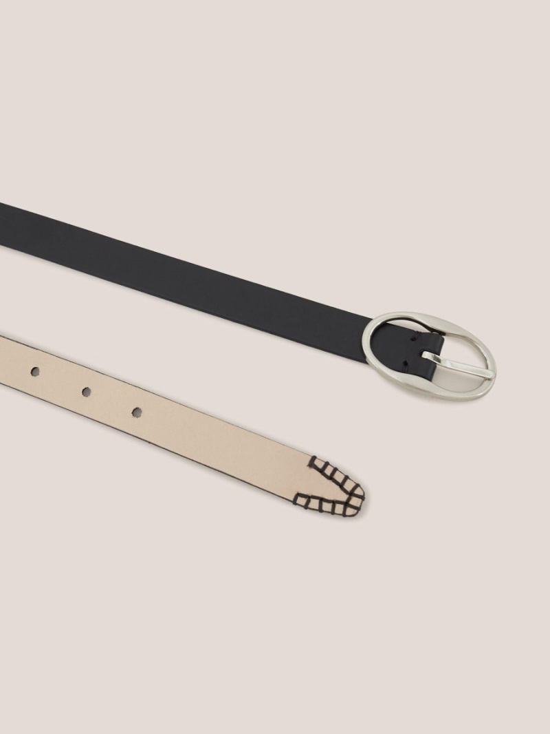 Black Multi White Stuff Reversible Leather Skinny Belt | 14607BAMV