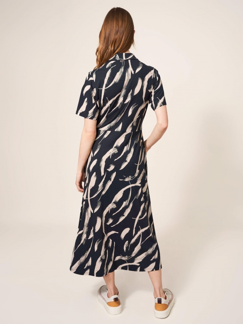 Black Print White Stuff Rua Jersey Shirt Dress | 67985LCEJ