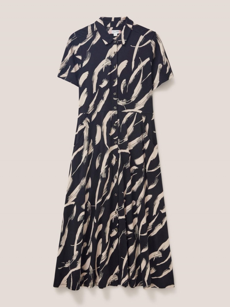 Black Print White Stuff Rua Jersey Shirt Dress | 67985LCEJ