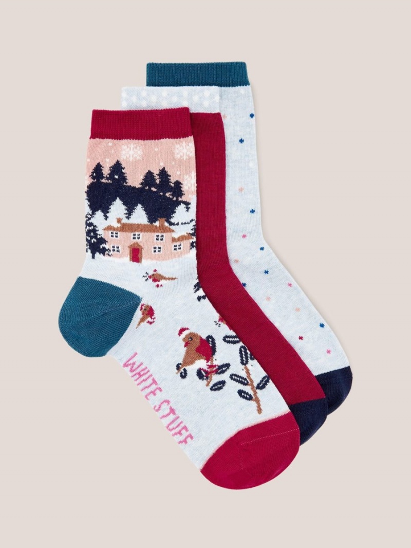 Blue Multi White Stuff 3 Pack Christmas At Home Socks | 64039FBME