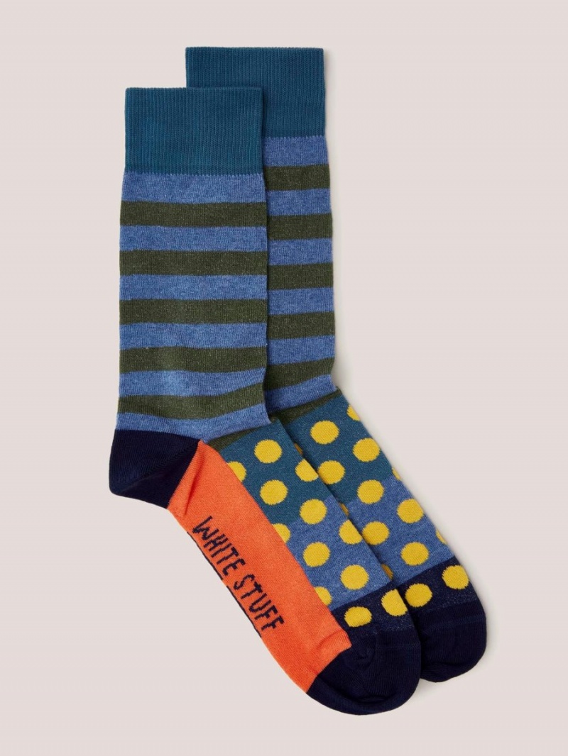 Blue Multi White Stuff Block Stripe Spot Ankle Sock | 54620NHJK