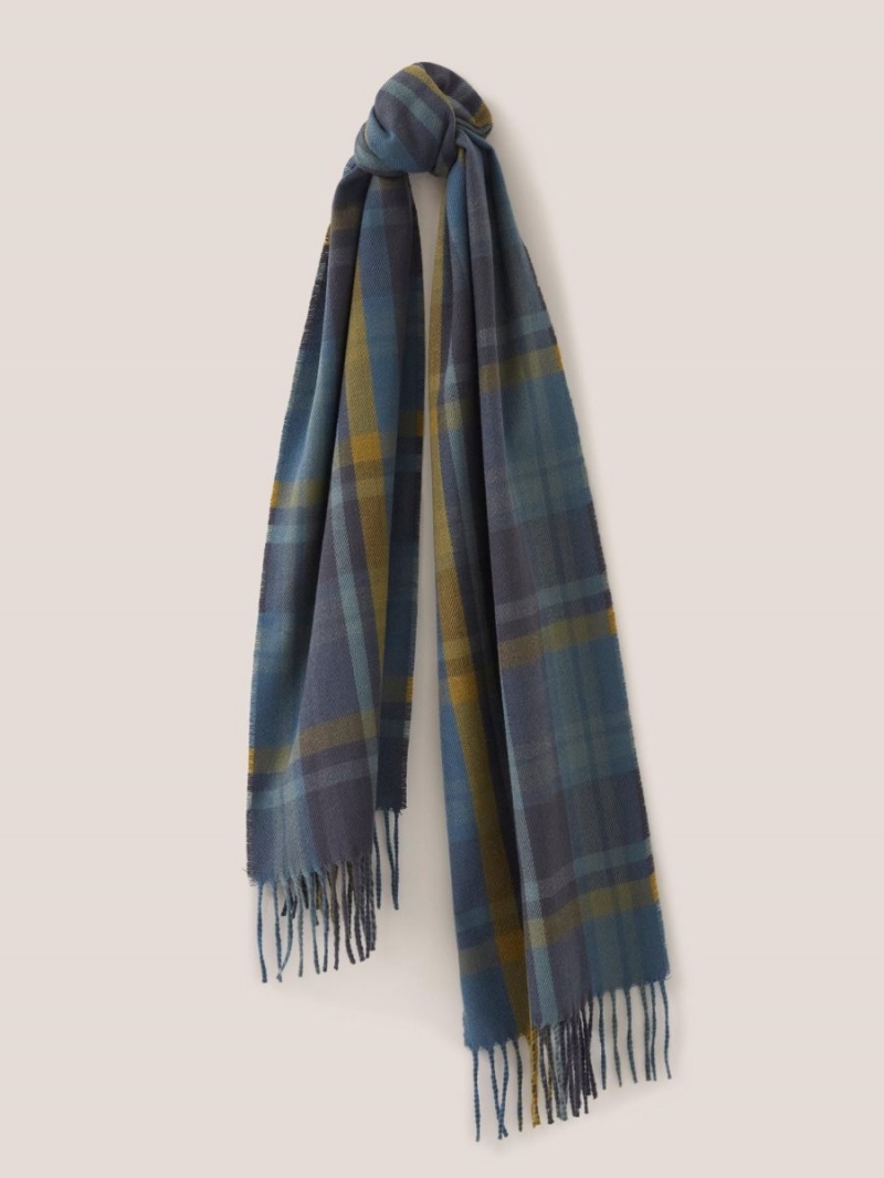 Blue Multi White Stuff Check Woven Recycled Scarf | 67384IOQY