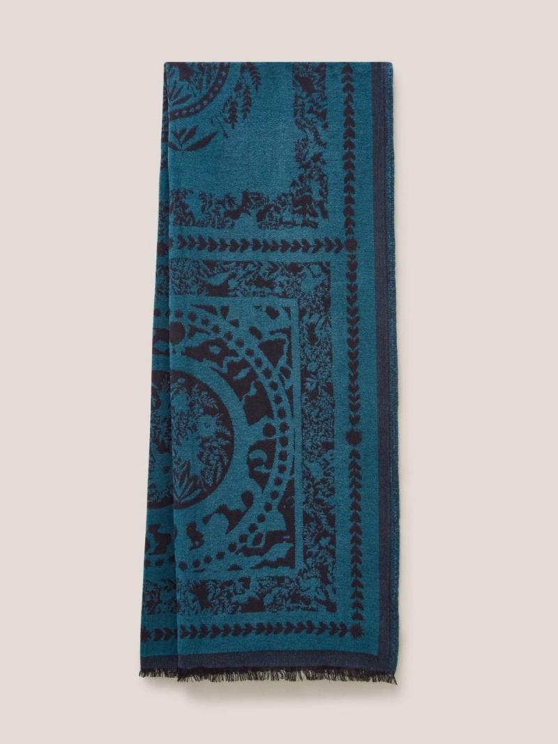 Blue Multi White Stuff Floral Tile Woven Scarf | 13952GCQV