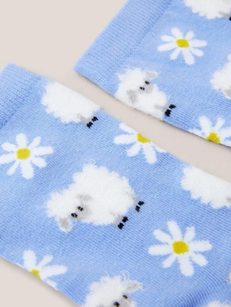 Blue Multi White Stuff Fluffy Sheep Socks | 98612DWAV