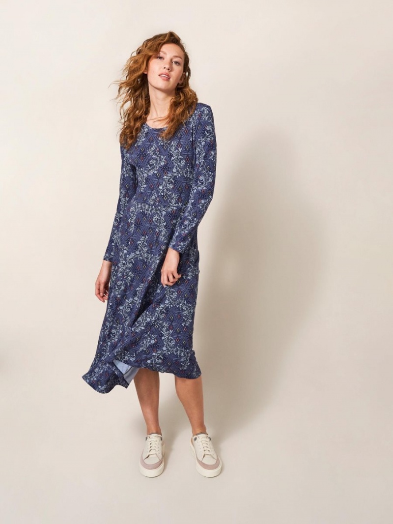 Blue Multi White Stuff Madeline Jersey Dress | 85974YPJX