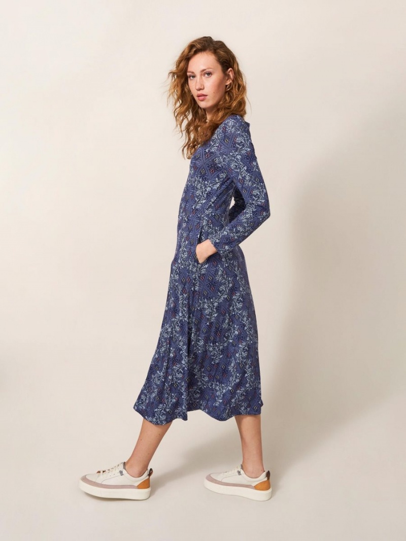 Blue Multi White Stuff Madeline Jersey Dress | 85974YPJX