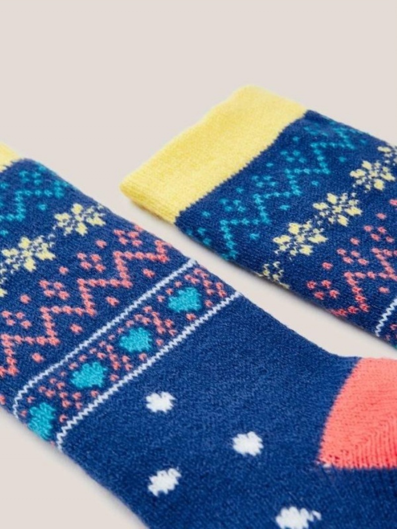 Blue Multi White Stuff Penguin Fairisle Cabin Socks | 26379SDNJ