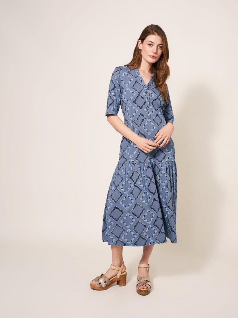 Blue Multi White Stuff Sabina Jersey Midi Dress | 28945OKIB