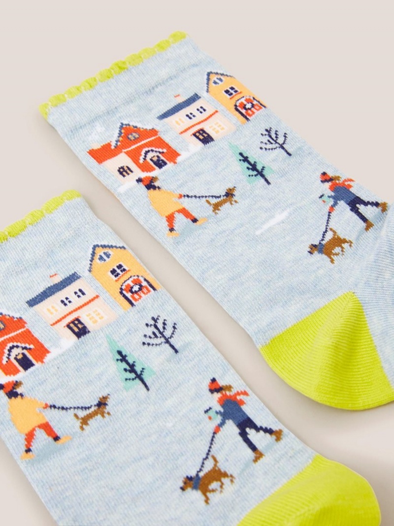 Blue Multi White Stuff Scenic House Ankle Socks | 80136BWKO