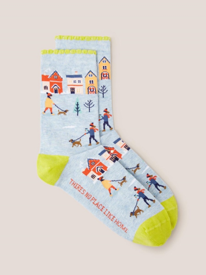 Blue Multi White Stuff Scenic House Ankle Socks | 80136BWKO