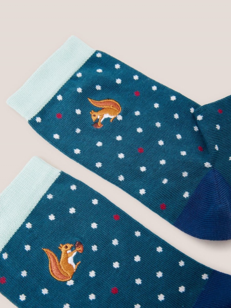 Blue Multi White Stuff Squirrel Spot Ankle Socks | 26370ANMV