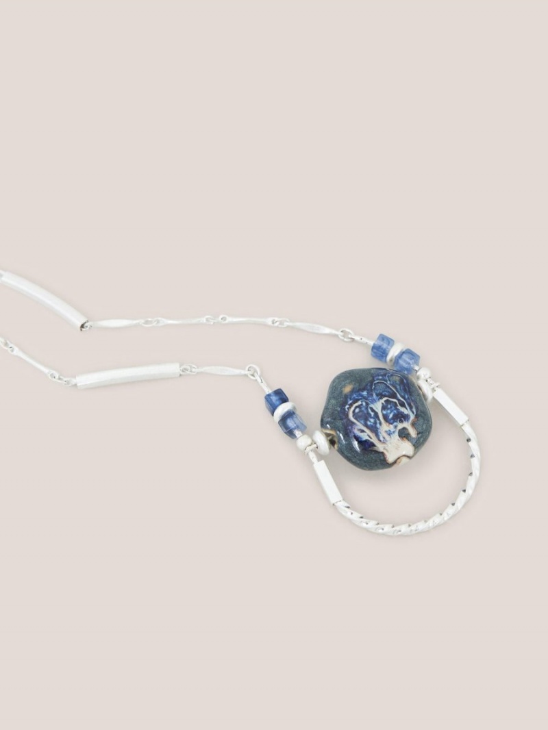 Blue Multi White Stuff Stone Pendant Necklace | 01893NVJM