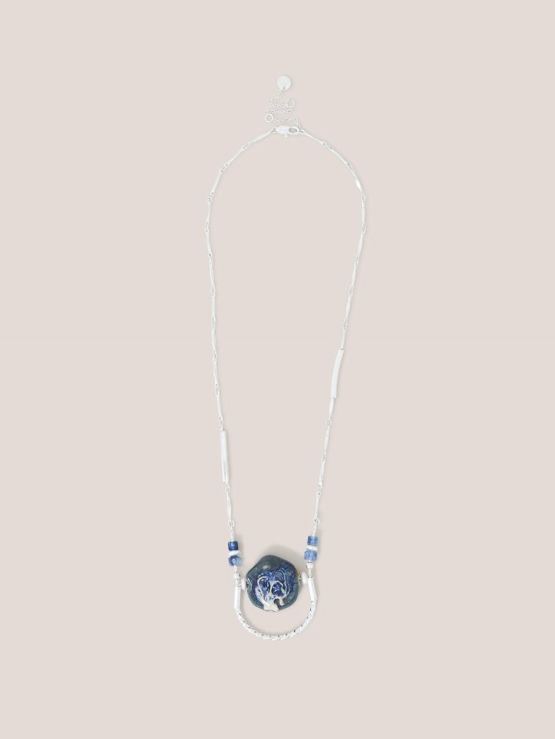 Blue Multi White Stuff Stone Pendant Necklace | 01893NVJM