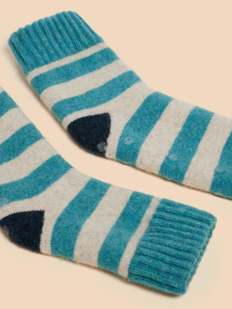 Blue Multi White Stuff Striped Loopback Cosy Sock | 24059JNAO