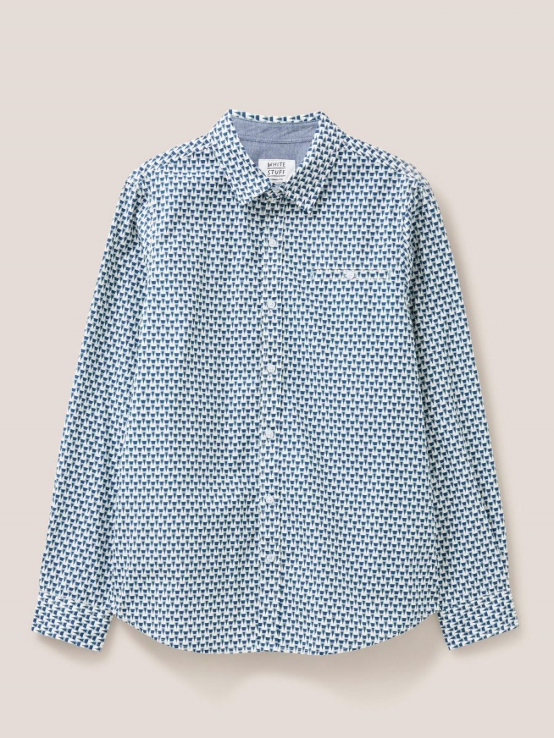 Blue Print White Stuff Geo Abstract Printed Shirt | 43620EJMP