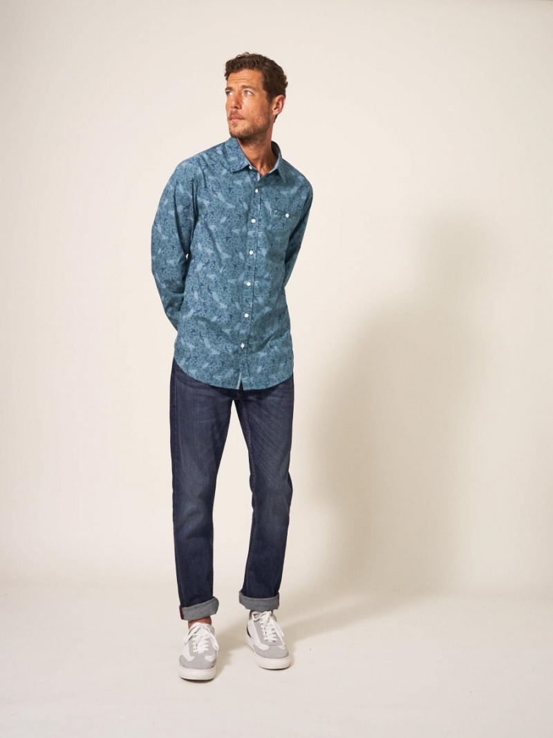 Blue Print White Stuff Peacock Printed Classic Shirt | 24179NGKJ