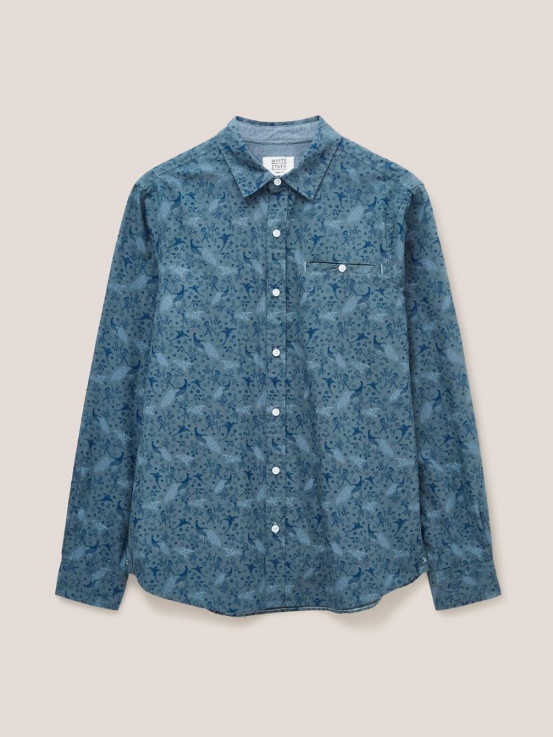 Blue Print White Stuff Peacock Printed Classic Shirt | 24179NGKJ