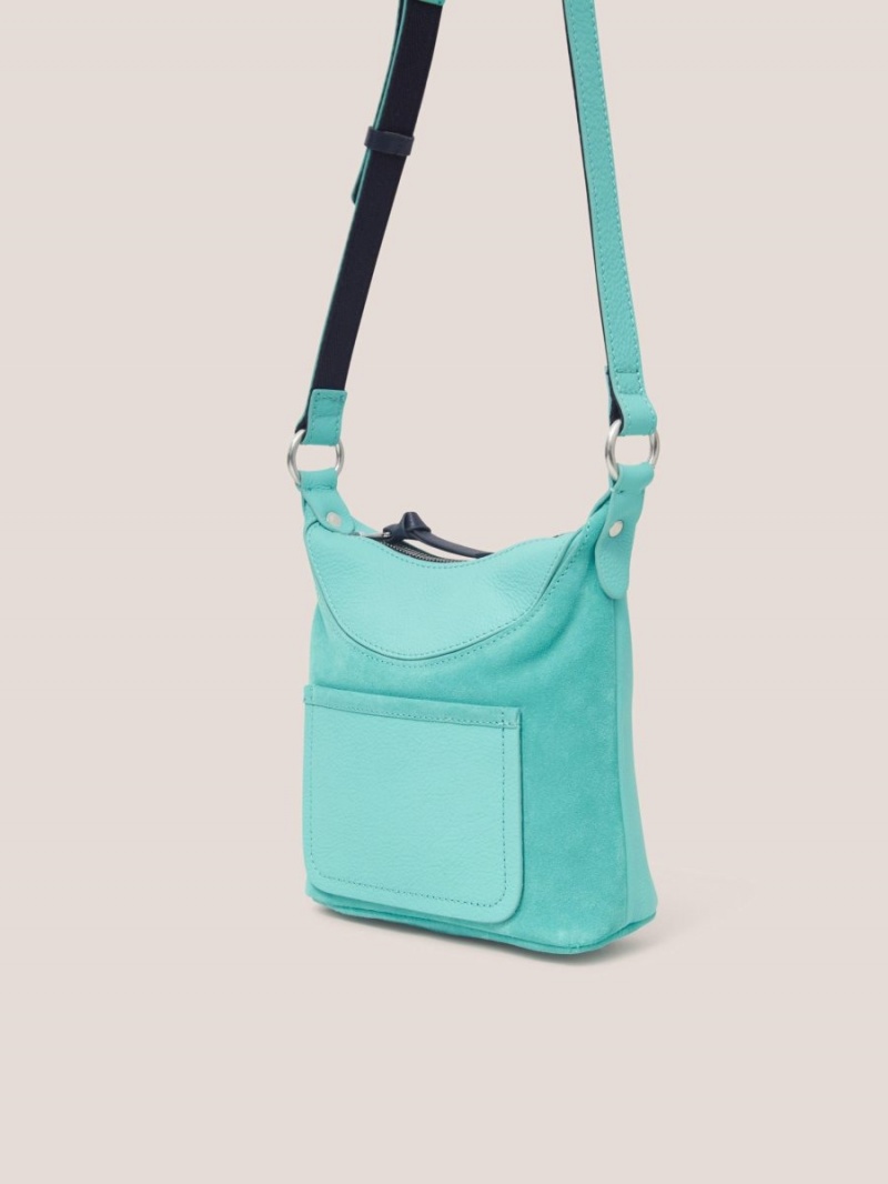 Bright Teal White Stuff Mini Fleur Suede Crossbody | 81037ZBOE