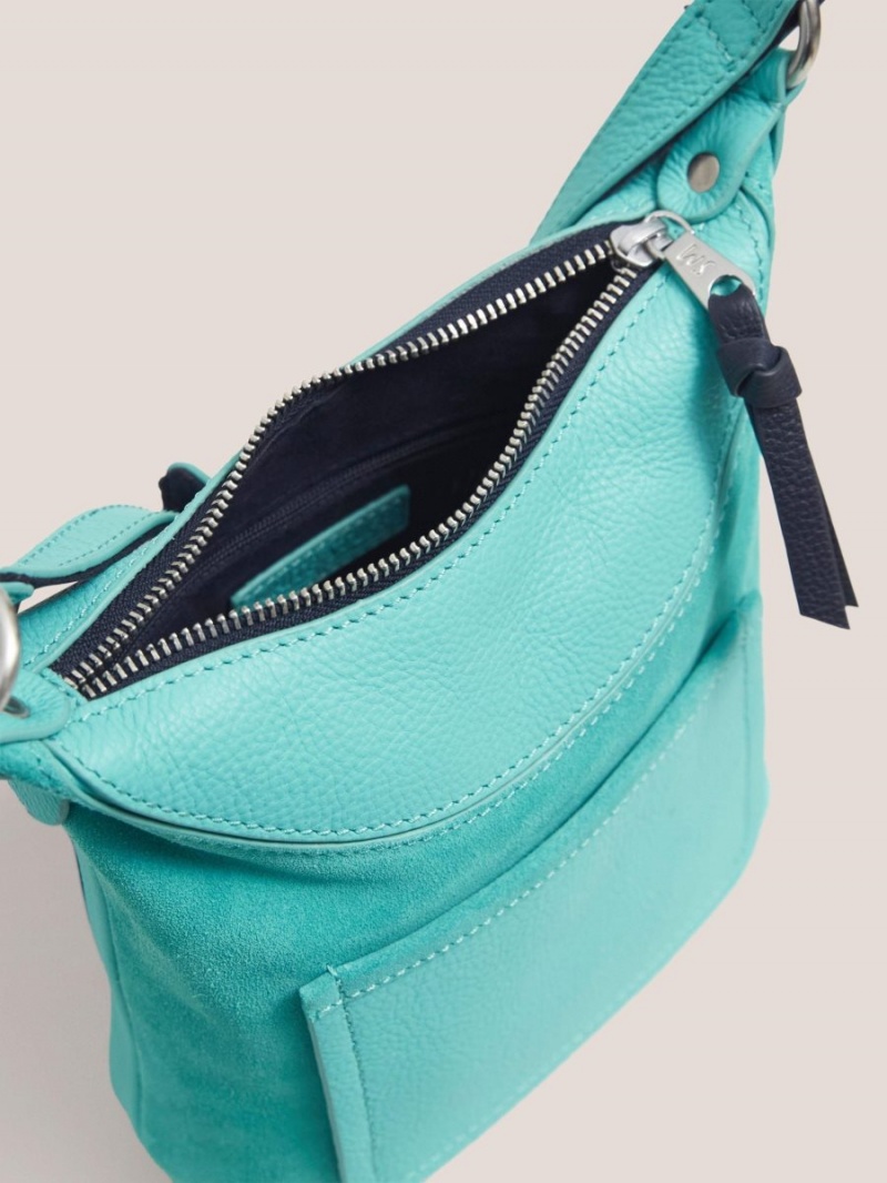 Bright Teal White Stuff Mini Fleur Suede Crossbody | 81037ZBOE