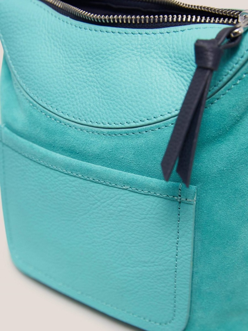 Bright Teal White Stuff Mini Fleur Suede Crossbody | 81037ZBOE