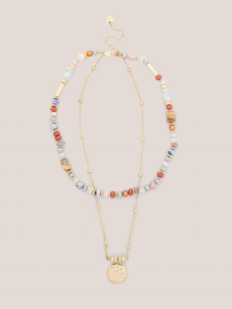 Brown Multi White Stuff Stone Bead Multi Row Necklace | 13560RYMF