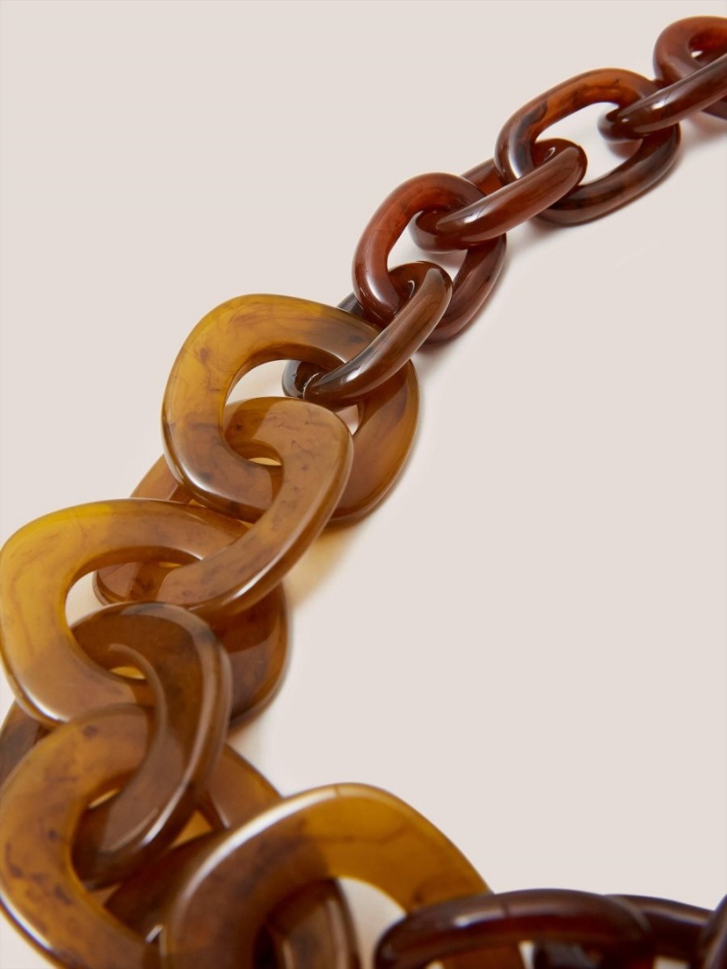 Brown Multi White Stuff Tulip Resin Chain Necklace | 54769HILN