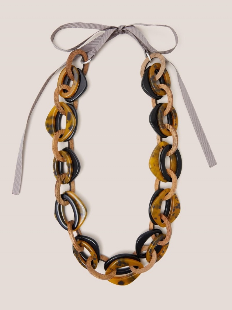 Brown Multi White Stuff Zinnia Long Chain Necklace | 92567VZMD