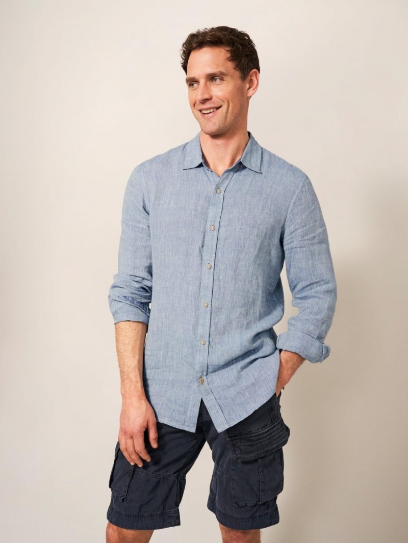 Chambray Blue White Stuff Pembroke Ls Linen Shirt | 24867IUZS