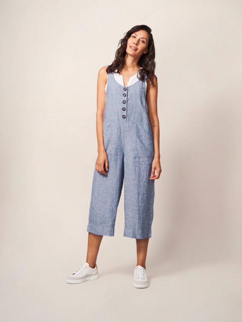 Chambray Blue White Stuff Viola Linen Dungaree | 93604LPVM