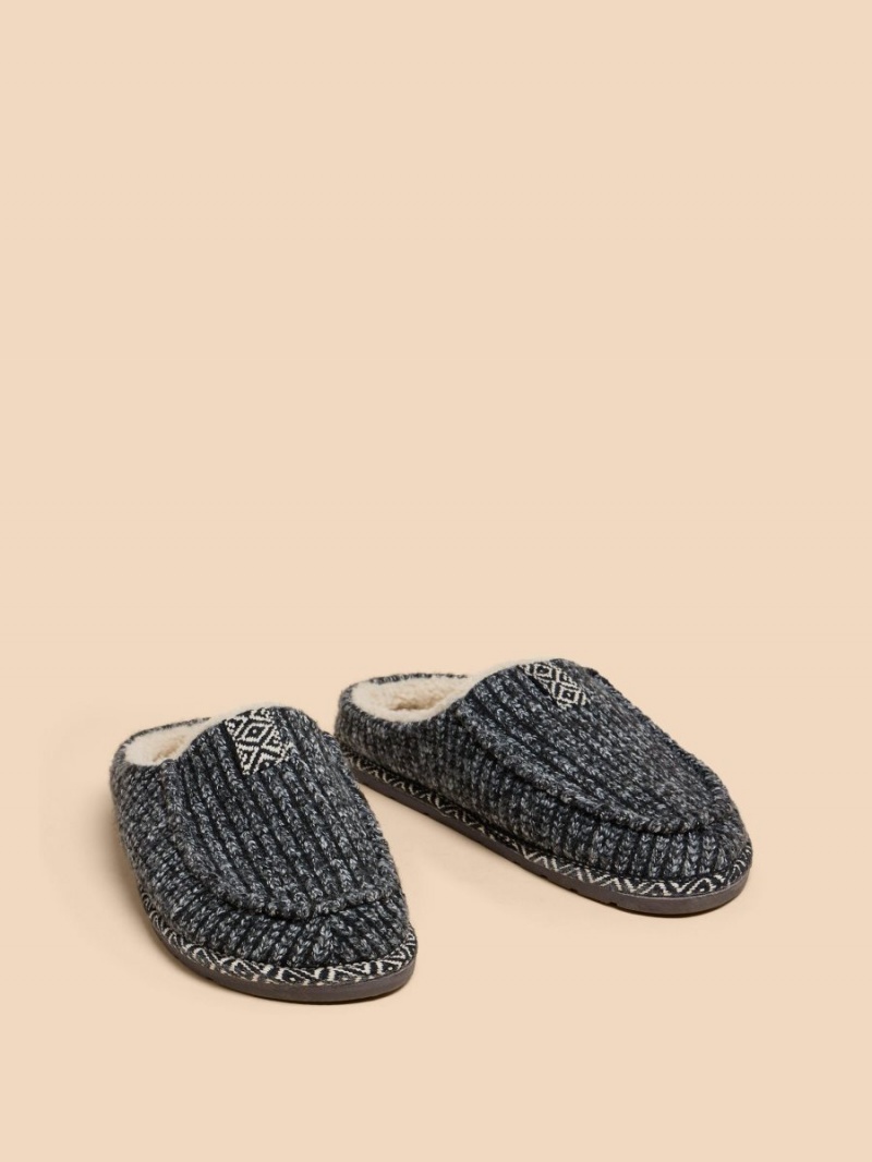 Charcoal Grey White Stuff Knitted Slip On Mule Slipper | 34526BKXP