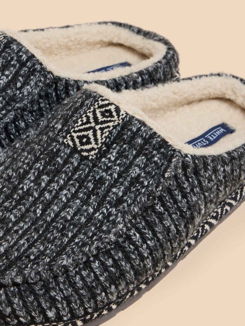 Charcoal Grey White Stuff Knitted Slip On Mule Slipper | 34526BKXP