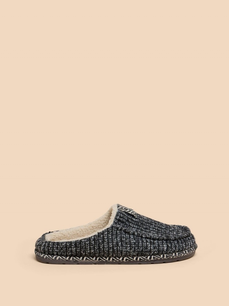 Charcoal Grey White Stuff Knitted Slip On Mule Slipper | 34526BKXP