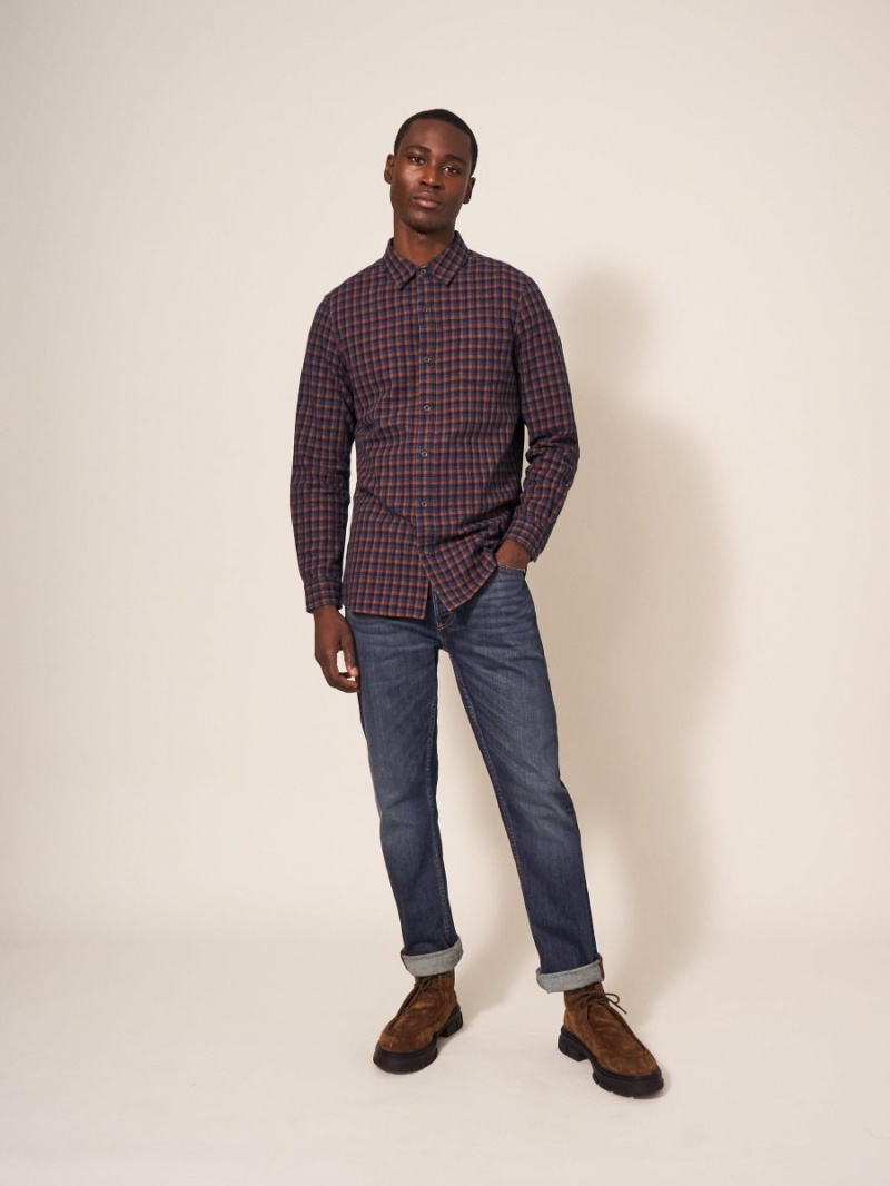 Dark Navy White Stuff Checked Twill Shirt | 28901FOSH